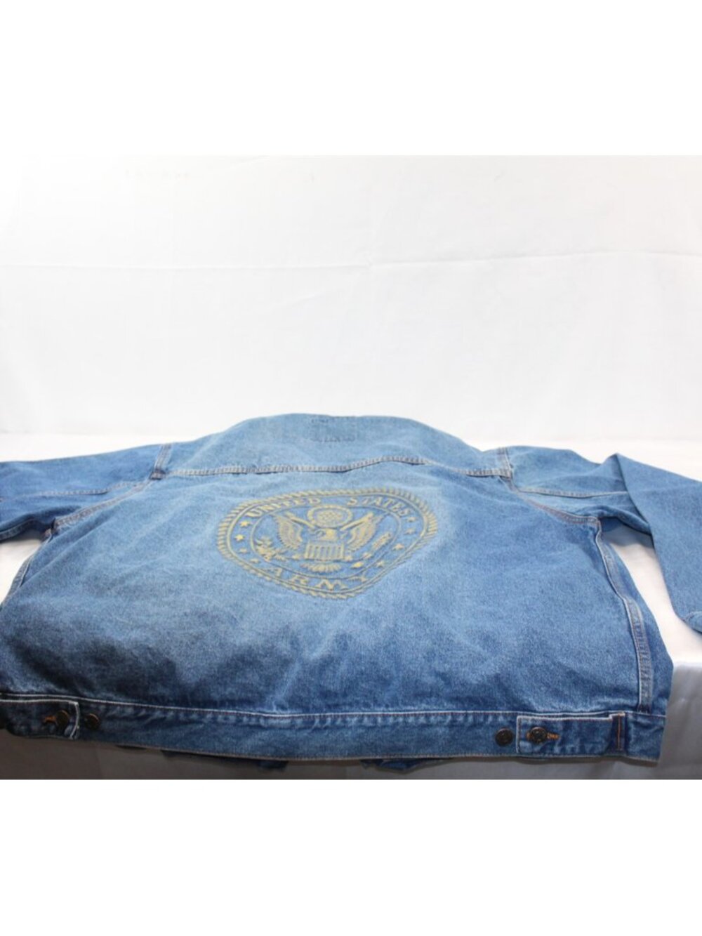 Vintage Denim Blue Jean Jacket With Embossed Logo United States Army Size 2XL